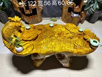 Solid Wood Root Carved Gold Silk Nam Tea Table Whole Tree Root Log Flowing Water Size Number Korn Tea Table Living Room Tea Table