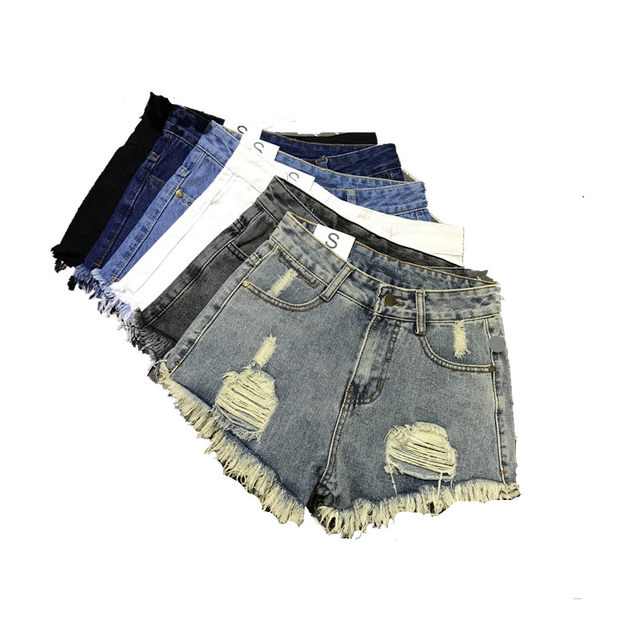 ໂສ້ງຂາສັ້ນ denim ແອວສູງ ripped ສໍາລັບແມ່ຍິງ, ຄົນອັບເດດ: summer, ແຄມດິບ, ຂາກ້ວາງ, ໄຂມັນ mm 200 ປອນ, ວ່າງບວກໄຂມັນ, plus size, a-line hot pants