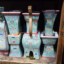 Buddhist temple Five for hand-painted pink ceramic Buddhist temple Buddhas former incense stove candle holder vase Wugong A set of Buddhist supplies