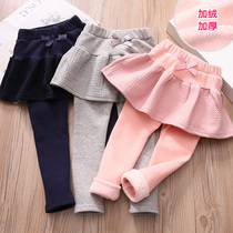 Baby bottoming culottes 2021 autumn and winter clothes New Girls children plus velvet thick long pants kz-7206