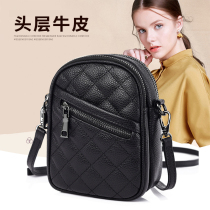 Genuine Leather Skew Satchel Layer Bull Leather Single Shoulder Bag Embroidered Thread Pure Color Fashion Multilayer Tide Soft Leather Mobile Phone Bag Inclined Cross Pack