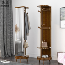 Bedroom with dressing mirror hanging clothes hanger integrated whole body fitting mirror Home solid wood clothes hat rack floor rotatable ins