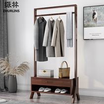 Hanging hanger ground floor bedroom clothes hat rack solid wood Nordic Japanese style clothes rack walnut wood with drawers minimalist modern