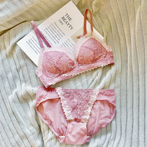 Lace underwear womens small breasts gather without steel ring bra adjustment type collars anti-sagging upper support bra set
