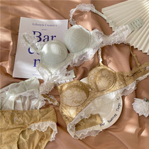 Silk modal underwear without steel ring lace shoulder straps small chest gathered thin section with auxiliary milk adjustable bra set