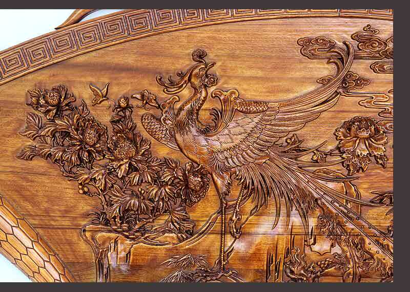 东阳木雕刻工艺品实木香樟木客厅电视沙发背景墙挂件扇形丹凤朝阳