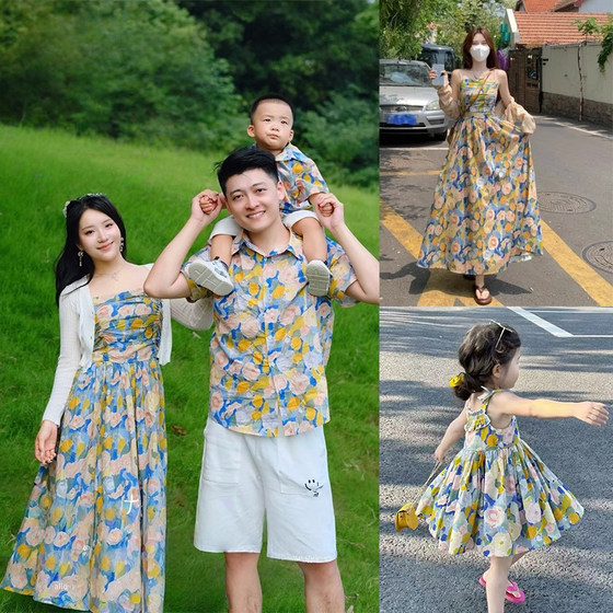 Seaside vacation, parent-child clothing, summer flower shirt, family of three 2025 new mother-daughter clothing, suspender and fashionable dress
Seaside vacation, parent-child clothing, summer flower shirt, family of three 2025 new mother-daughter clothing, suspender and fashionable dress
