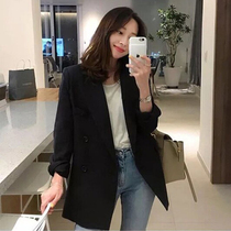 Fried Street Black Loose Casual Suit Jacket Woman 2021 Qiujie High Sensation Female small crowdsourced jacket with long western suit