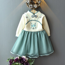 Female treasure child foreign girl dress Princess dress spring and autumn winter dress girl mink sweater