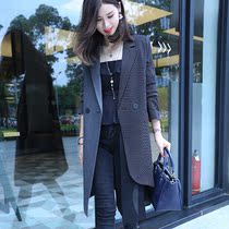 2021 spring striped blazer womens spring and autumn design sense niche windbreaker medium long Korean version of premium suit