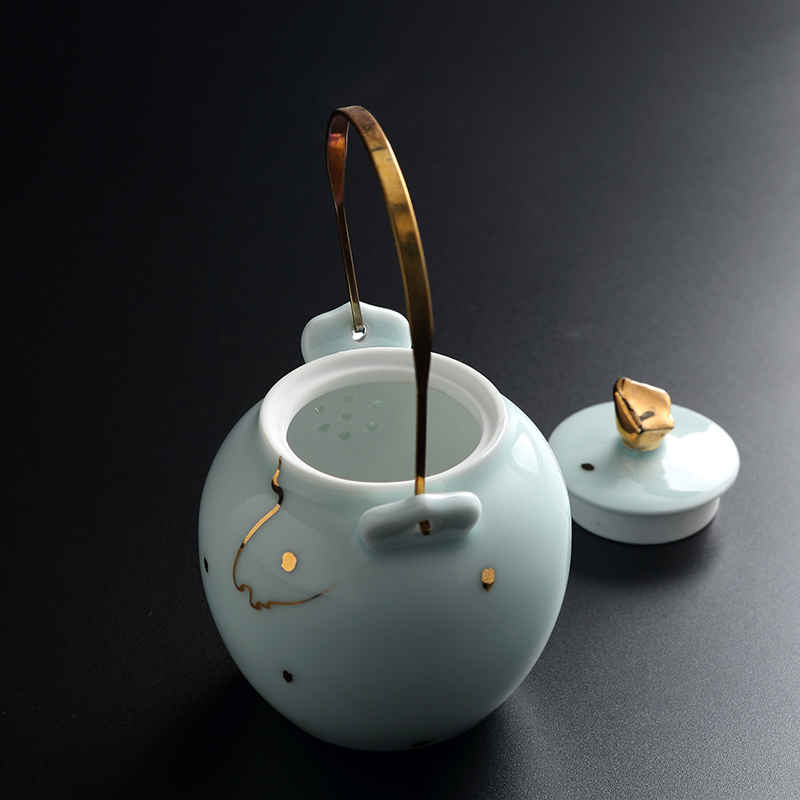 Red the jingdezhen ceramic kung fu tea sets of household teapot celadon paint single girder pot pot of tea
