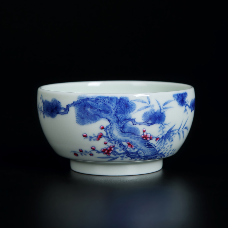 Hongying ceramics jingdezhen blue and white color bucket hand - made kung fu tea cup single sketch of male household master CPU