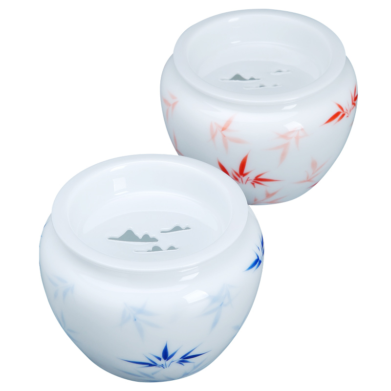 Hand draw the blue and white porcelain of jingdezhen ceramics building kung fu tea tea accessories filter in hot water, after the wash water tea slag bucket