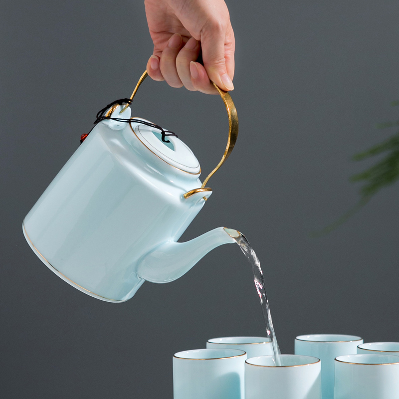 Jingdezhen ceramic teapot large - sized cold water girder pot of contracted celadon tea set household water separation teapot