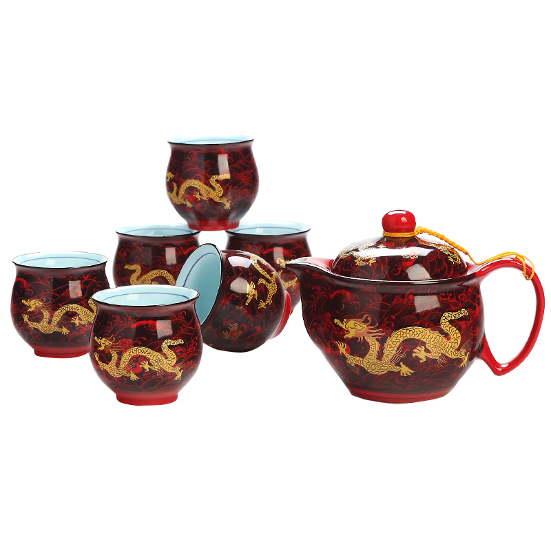 Ceramic tea set home sitting room kung fu tea set Chinese double cup teapot a complete set of jingdezhen tea service