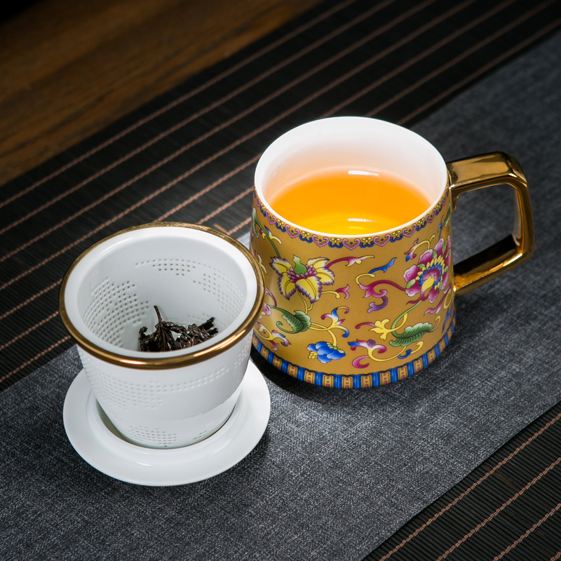 Jingdezhen ceramic cups colored enamel paint hand - made the size with a single filtration separation tea tea cup