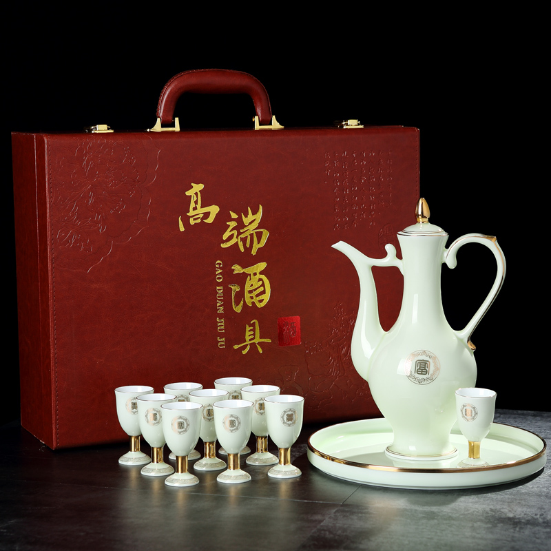 Hongying ceramics jingdezhen porcelain paint jar of wine jade suit household of Chinese style antique white wine a small handleless wine cup the clear glass