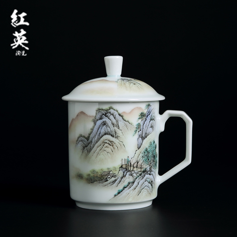 Red the jingdezhen ceramic hand - made pastel home office boss suit make tea cup tea cup with cover