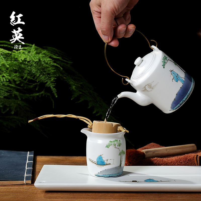 Jingdezhen hand draw a complete set of kung fu tea set suit household contracted and I Chinese style tea tray cups ceramic teapot