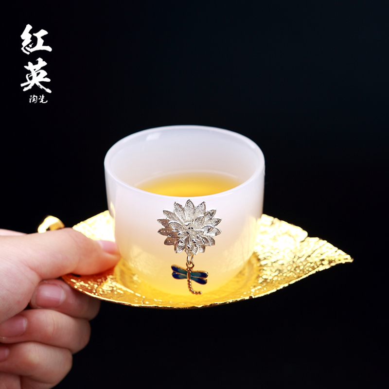 Hongying copper alloy gold cup mat cup tray was against hot kung fu tea taking creative glass heat insulation as base