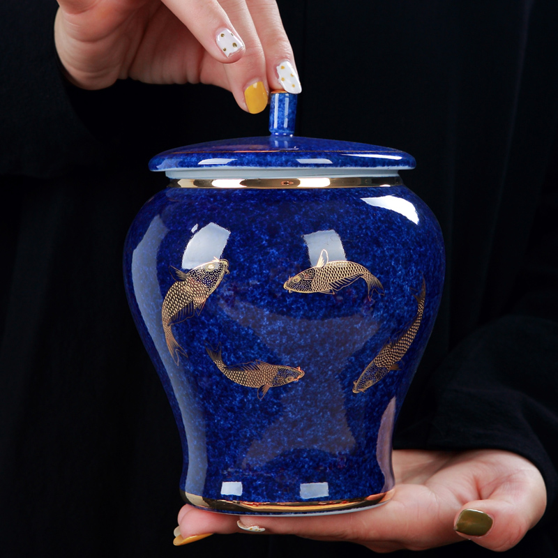 Jingdezhen ceramic seal caddy fixings as cans with blue glaze see colour porcelain jar with cover household size tea storage tanks