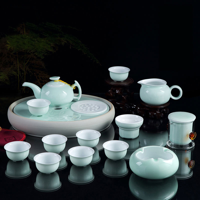 Jingdezhen tea set ceramic kunfu tea tea tea tray of a complete set of celadon teapot teacup of a complete set of many people