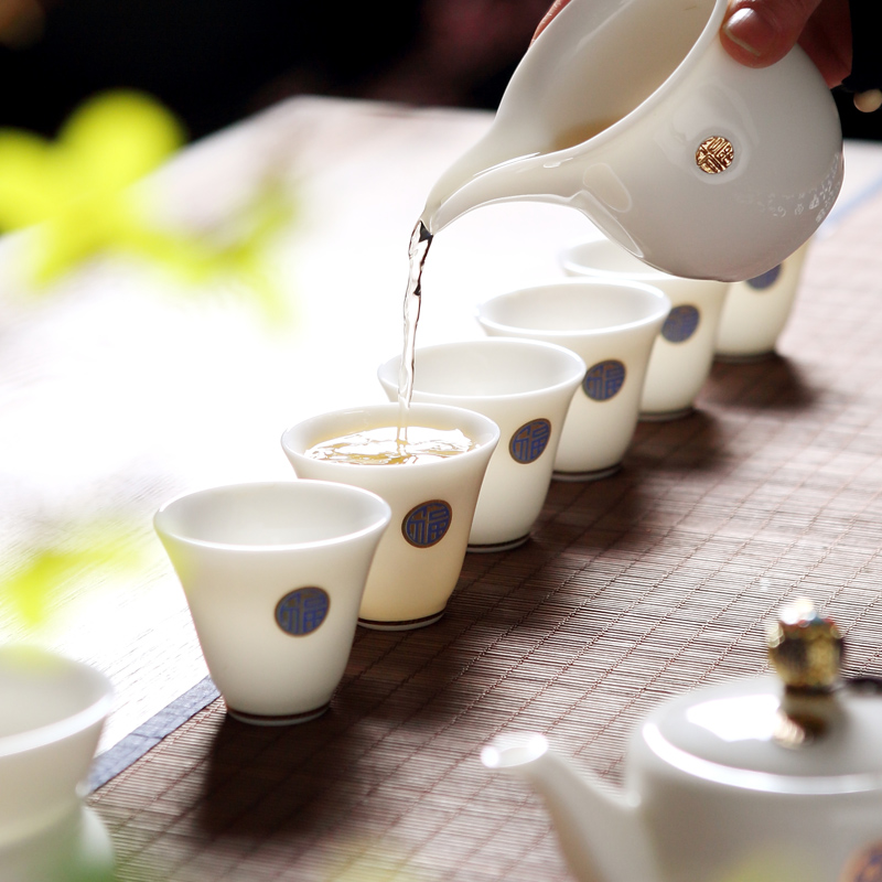 Jingdezhen ceramic paint master cup single CPU suet jade white porcelain kung fu tea set individual cups a single CPU