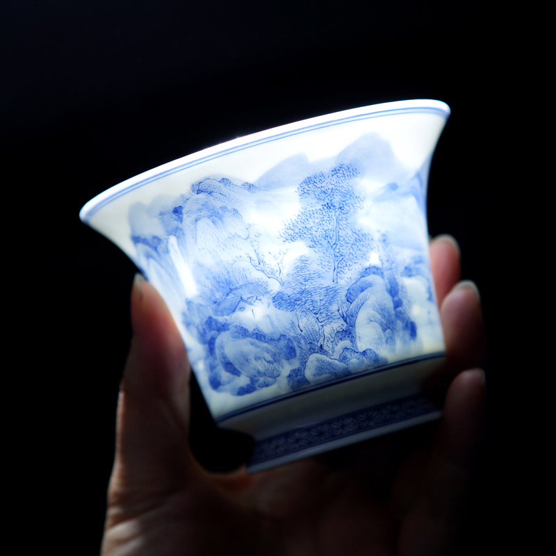 Jingdezhen ceramic manual hand - made tureen single tea cups three only blue and white porcelain bowl large tea sets