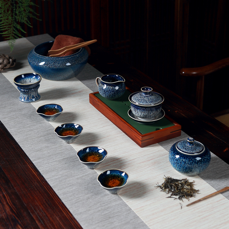 Red the jingdezhen ceramic temmoku up only three tureen household kung fu tea tea cups, tea bowl