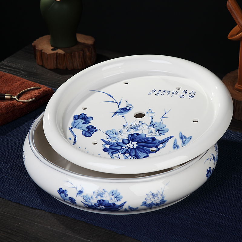 Hongying ceramics jingdezhen porcelain circular kung fu tea set double ground water tea tray was home plate