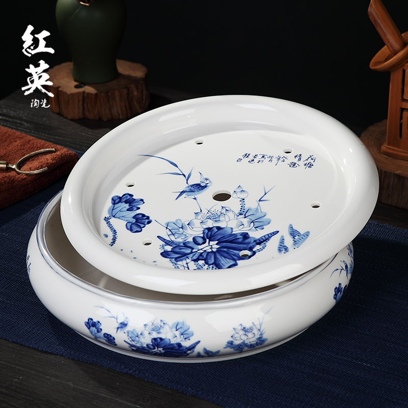 Hongying ceramics jingdezhen porcelain circular kung fu tea set double ground water tea tray was home plate