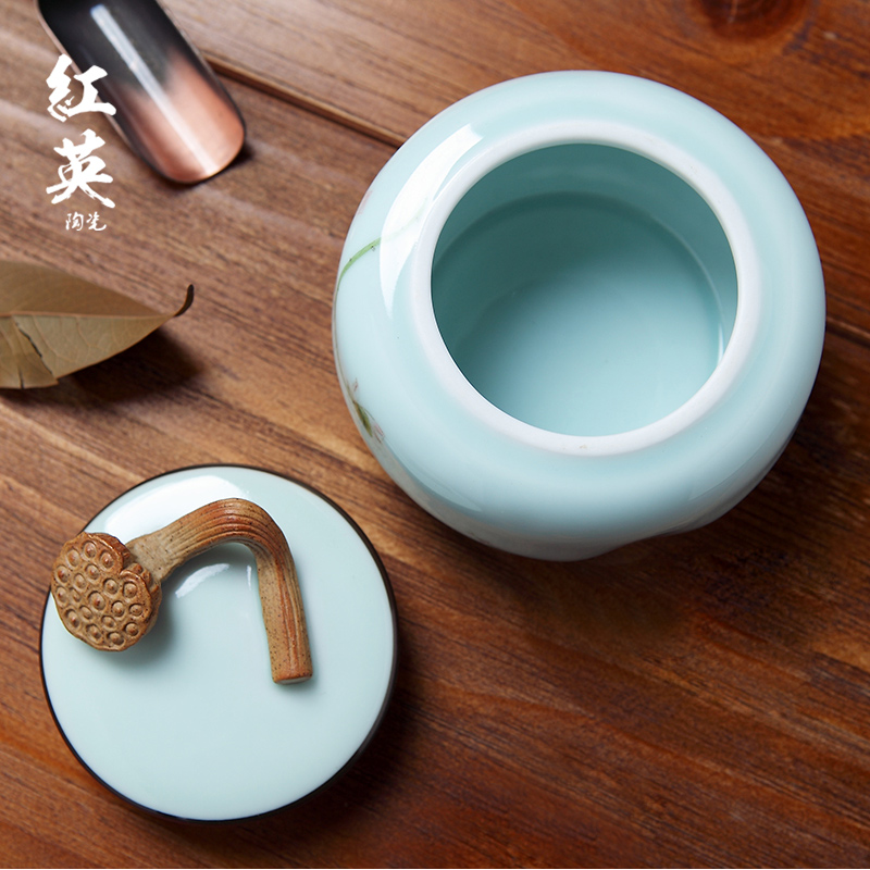 Red the jingdezhen ceramic seal storage warehouse tea box storage tea pot hand - made celadon small medium caddy fixings