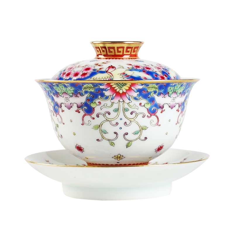 Red the jingdezhen ceramic colored enamel three to make tea tureen teacups hand - made kung fu tea set household