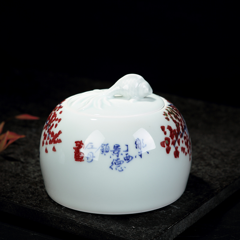 Hongying ceramics jingdezhen blue and white porcelain youligong caddy fixings general hand - made sealed jar medium storage POTS