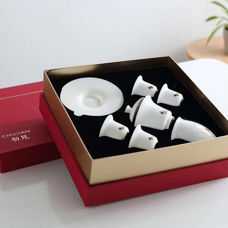 Red the jingdezhen ceramic kung fu tea set household contracted see colour tureen teapot travel white porcelain tea set