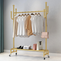 Mobile clothes frame landing bedroom easy hanging rack household drying rod with folding clothes hat rack belt wheel