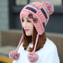 Korean version of tide hat female winter sweet cute girl wool cap warm thick winter hat sleeve knitted hat windproof hat