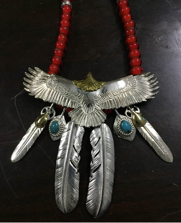 益街坊超值 goros高桥吾郎goros套链大鹰羽毛项链925纯银琉璃珠