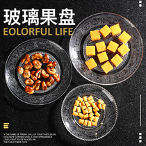 Living room fruit plate glass transparent large small KTV bar snack plate Restaurant plate Commercial milk tea shop plate