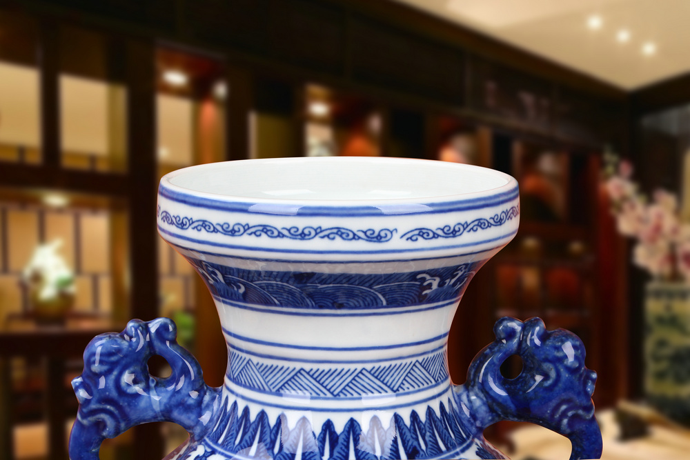 Chinese style is classic blue and white porcelain of jingdezhen ceramics ears branch lotus bottles of I household handicraft furnishing articles