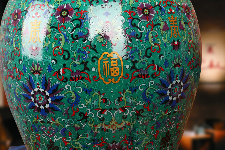 Chinese colored enamel porcelain of jingdezhen ceramics green live big vase modern collection crafts decorations