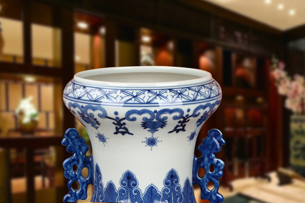 Jingdezhen ceramics hand - made flowers blue tie up branches ears admiralty big vase classical Chinese style household furnishing articles