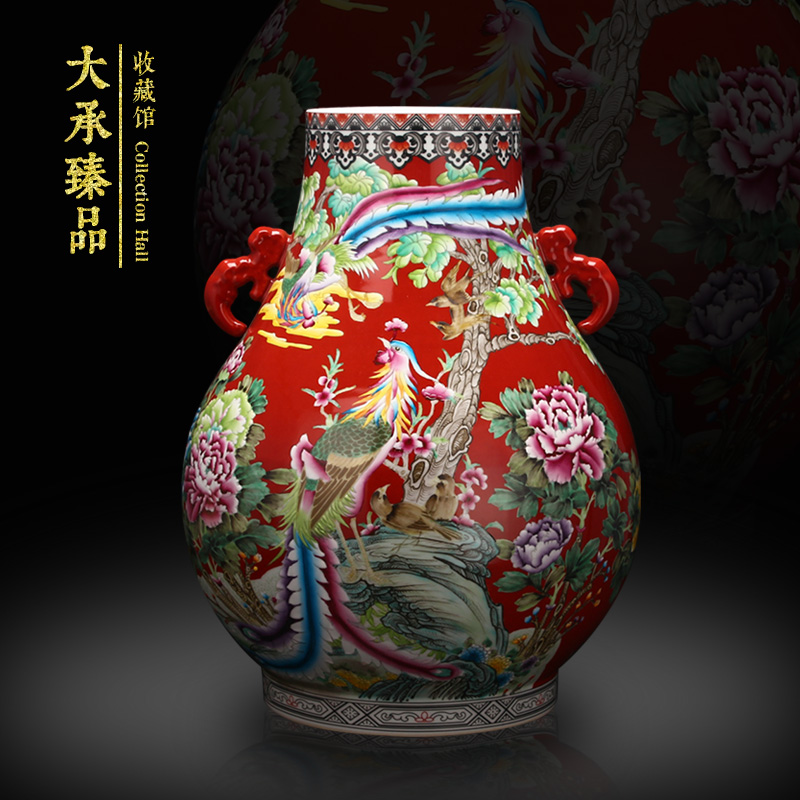 Jingdezhen ceramics enamel enamel hand - made chicken for burn dragon ear vase furnishing articles set sitting room study arts and crafts