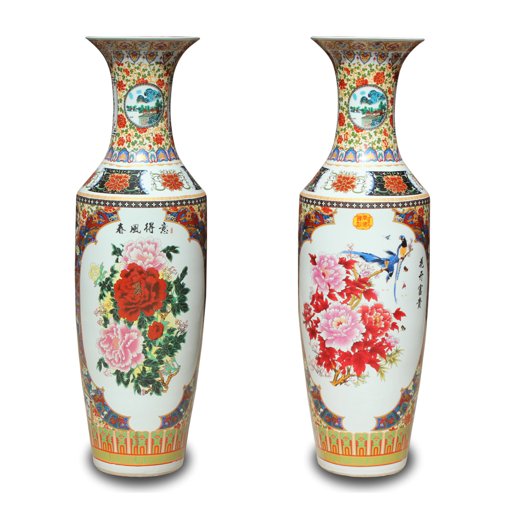 Jingdezhen ceramics powder enamel vase peony sitting room of large Chinese spring in his sitting room adornment is placed