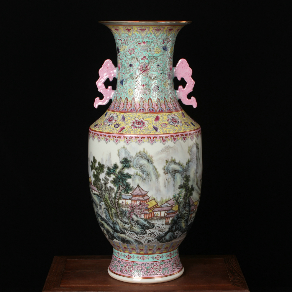 Antique hand - made jingdezhen ceramics powder enamel factory goods and fuels the admiralty large bottle classical household ornaments