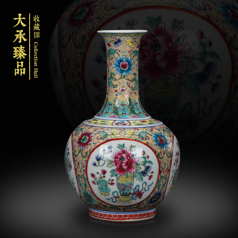 Jingdezhen ceramics enamel enamel vase clawed open the world flower pattern design mesa bookshelf handicraft furnishing articles