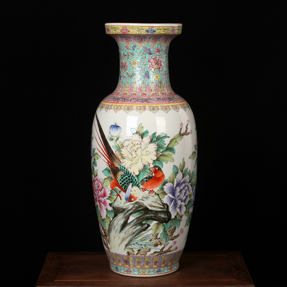 Jingdezhen ceramics factory goods hand - made powder enamel big vase peony modern Chinese style household crafts