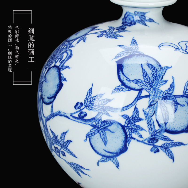 Jingdezhen blue and white peach antique hand - made ceramics vase pomegranate bottle small household decoration decoration furnishing articles