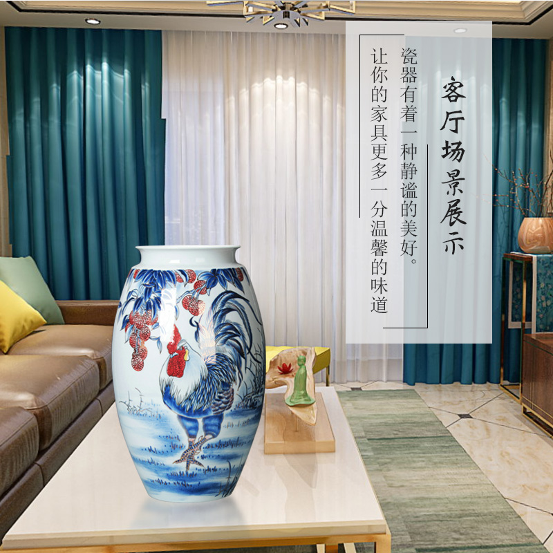 The Famous blue and white see colour porcelain litchi hand - made of golden vase prosperous modern Chinese style household handicraft furnishing articles