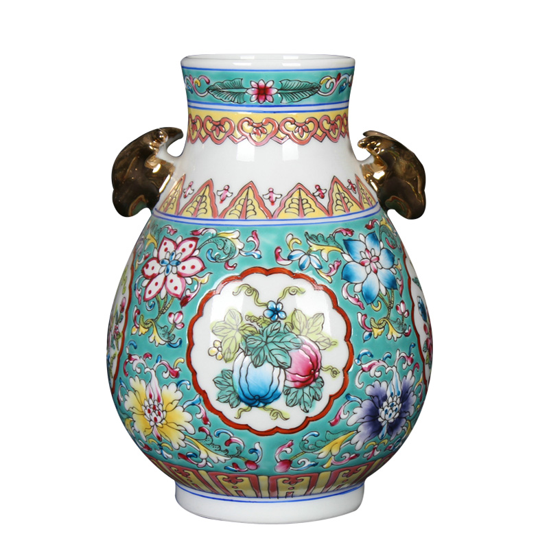 Jingdezhen ceramics, vases, antique Chinese style is classic hand - drawn pastel flowers deer head altar statute of crafts are set